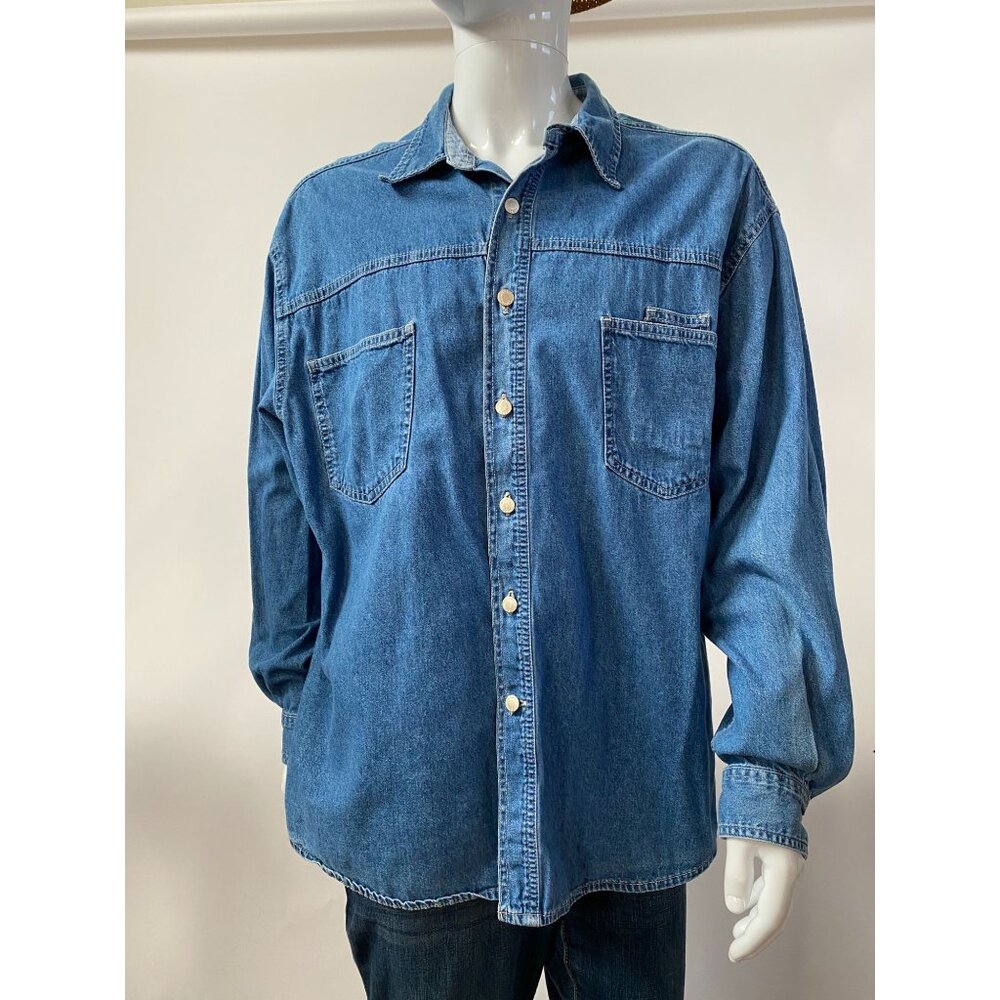 Wrangler Hero Mens Blue Denim Button-Up Shirt XL